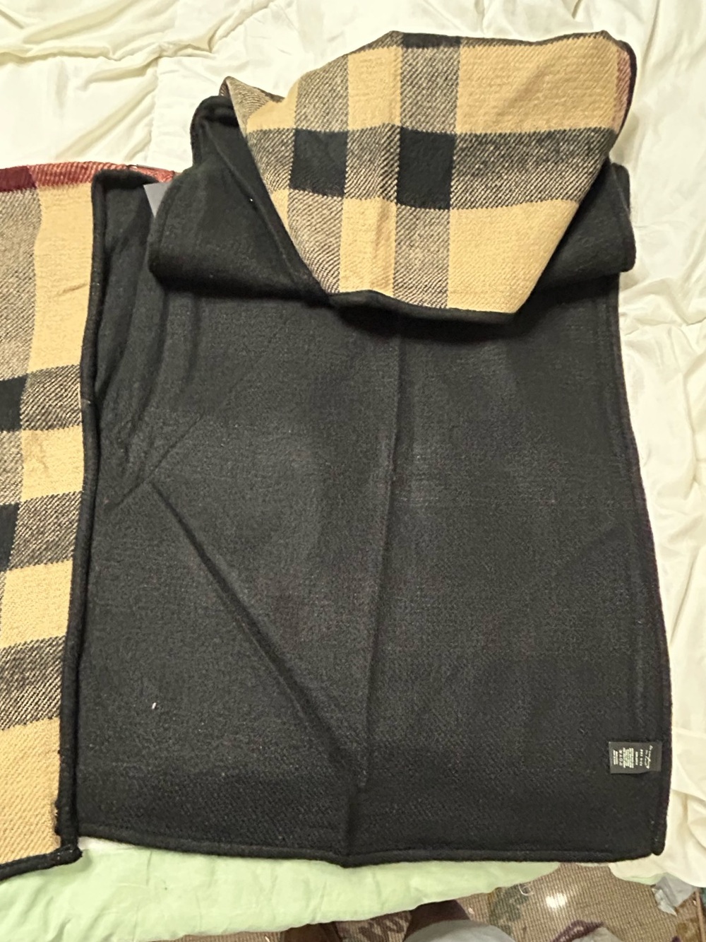 Do everything in love Beige and Black Plaid poncho with Red Trim - Picture 2 of 8